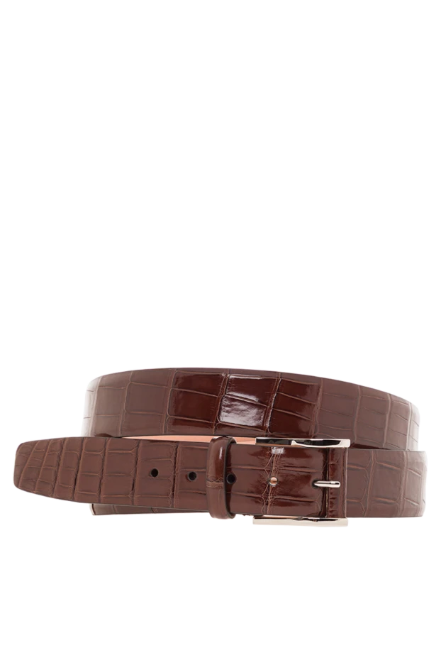 Чоловічий ремінь зі шкіри алігатора коричневого кольору - фото 1