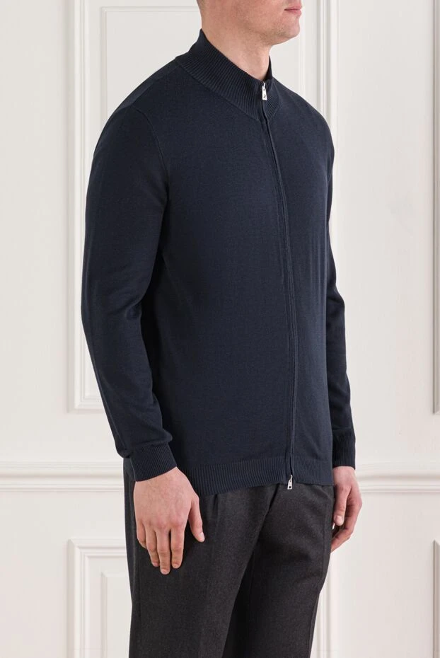 Tombolini чоловічий синій кардиган на блискавці з бавовни та шовку 192234 - фото 3