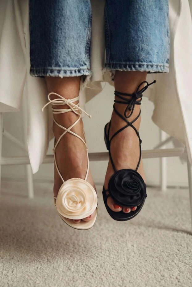 Magda Butrym black knit lace floral pattern flat sandals 192281 - photo 2