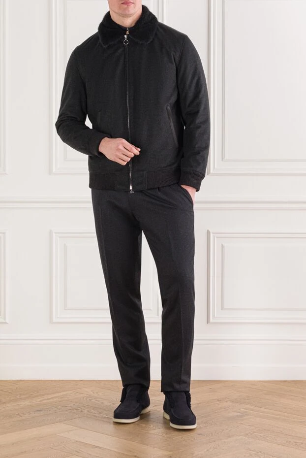 Seraphin dark gray cashmere bomber jacket with fur collar 192351 - photo 2