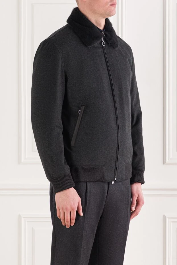 Seraphin dark gray cashmere bomber jacket with fur collar 192351 - photo 3