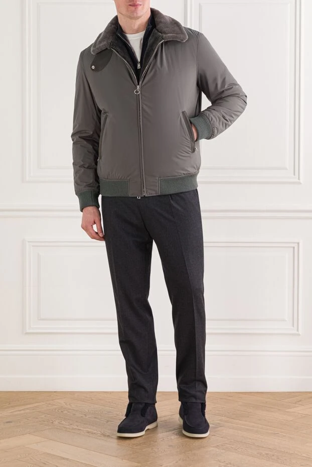 Beige bomber jacket with natural fur lining - photo 2