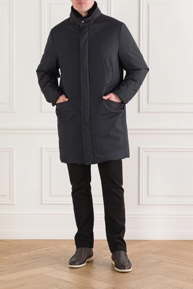 Moorer men's down jacket with a stand-up collar and fur trim 192355 - photo 2