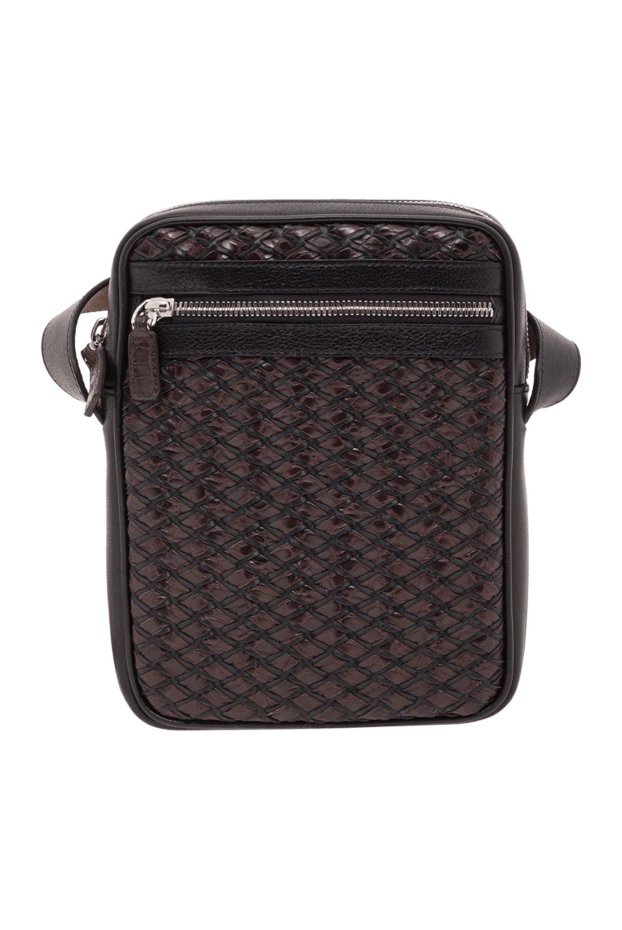 Мужская сумка-мессенджер из коричневой плетеной кожи - фото 1