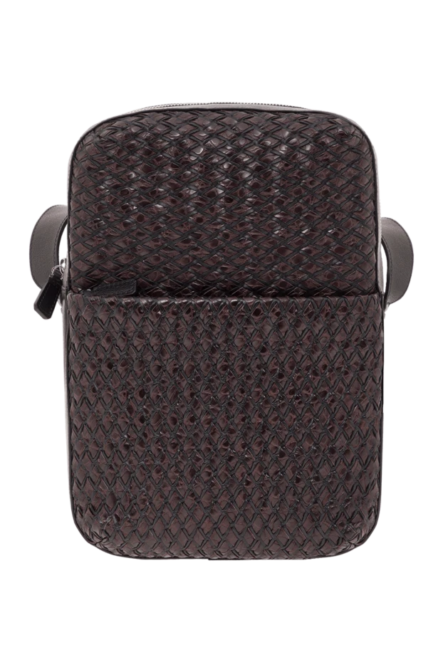 Мужская сумка-мессенджер через плече из коричневой плетеной кожи - фото 1