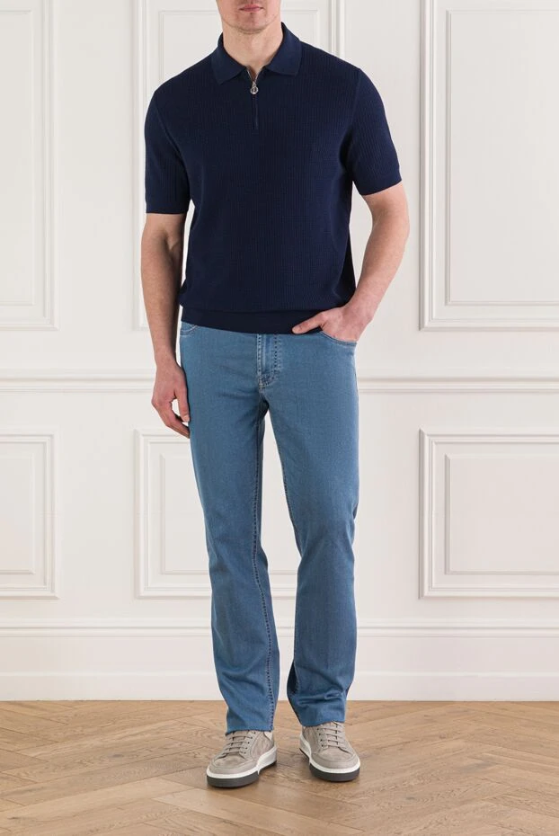Stefano Ricci men's blue ribbed cotton polo shirt with zip fastening 192391 - photo 2