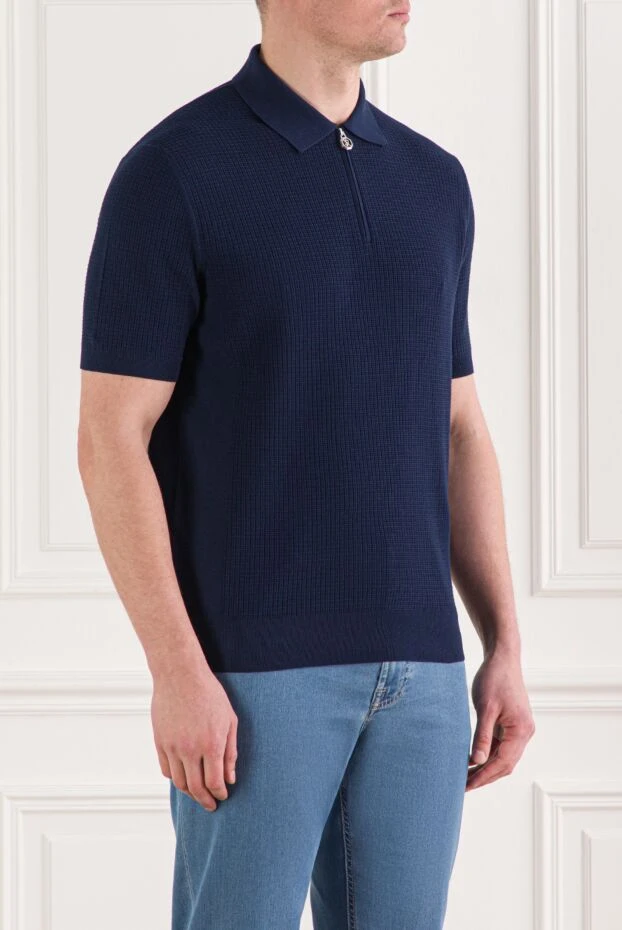Stefano Ricci men's blue ribbed cotton polo shirt with zip fastening 192391 - photo 3