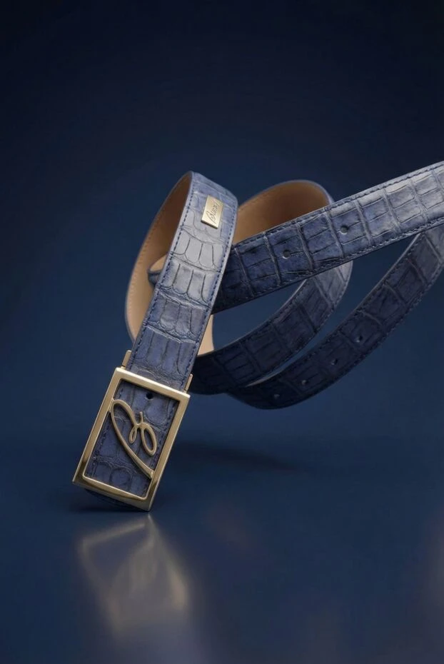 Brioni синій ремінь зі шкіри крокодила з прямокутною пряжкою з логотипом 192413 - фото 2