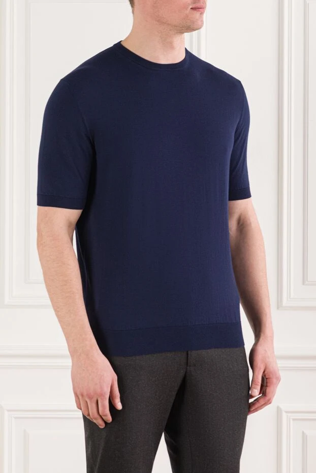 Cesare di Napoli short sleeve cotton jumper in dark blue 192432 - photo 3