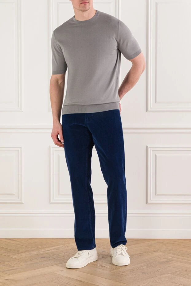 Cesare di Napoli бавовняний джемпер з коротким рукавом у світло-сірому кольорі. 192439 - фото 2