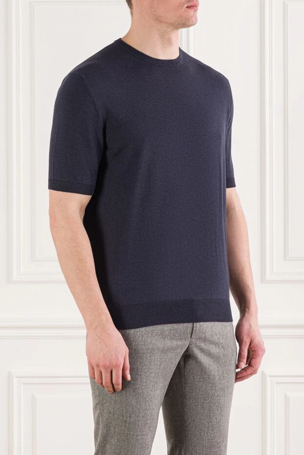 Cesare di Napoli men's short-sleeved jumper in blue cotton melange 192440 - photo 3