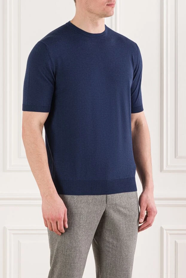 Cesare di Napoli cotton jumper with short sleeves in dark blue 192441 - photo 3