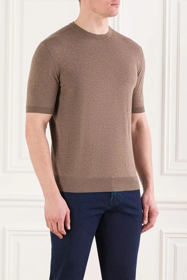 Cesare di Napoli men's short sleeve cotton jumper in brown 192442 - photo 3
