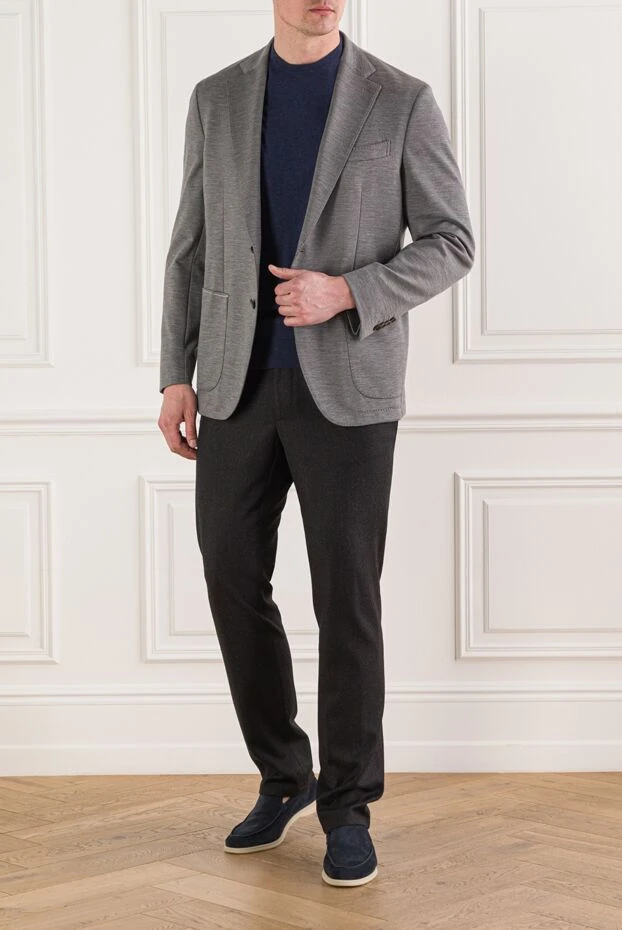 Cesare di Napoli чоловічий синій джемпер з коротким рукавом з бавовни. 192443 - фото 2