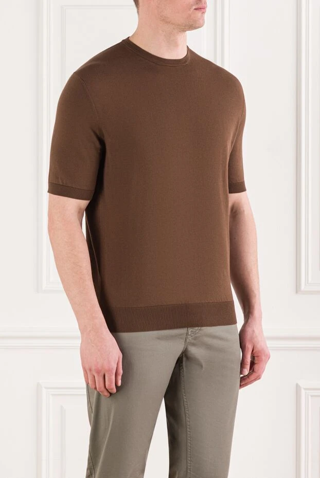 Cesare di Napoli brown men's short sleeve cotton jumper 192446 - photo 3