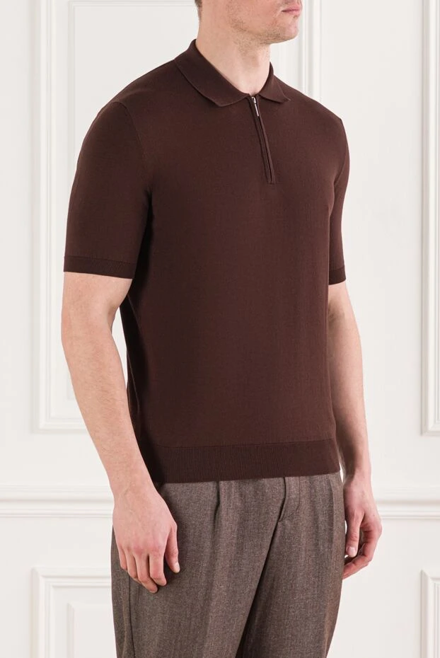 Cesare di Napoli men's brown cotton polo shirt with zip 192461 - photo 3