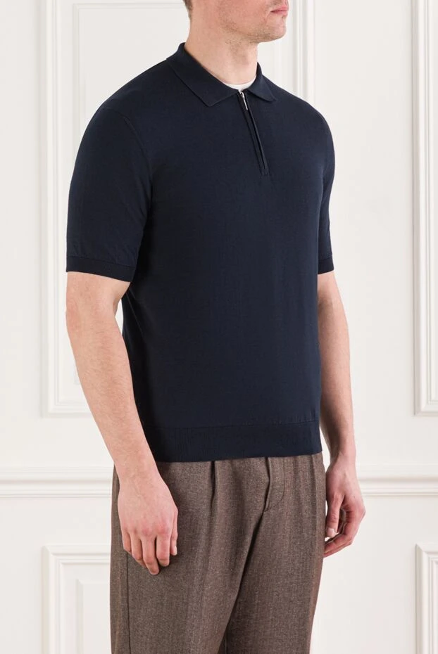 Cesare di Napoli men's dark blue polo shirt with short sleeves and a zipper 192470 - photo 3