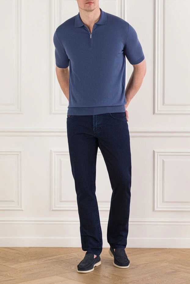 Cesare di Napoli men's blue cotton zip-up polo shirt 192471 - photo 2