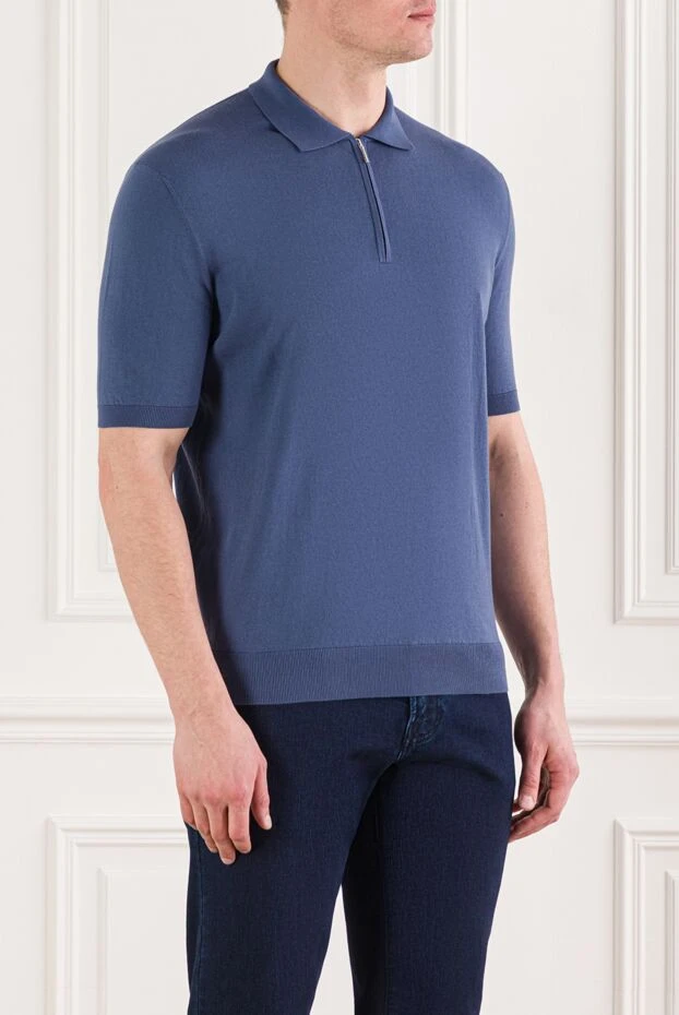 Cesare di Napoli men's blue cotton zip-up polo shirt 192471 - photo 3