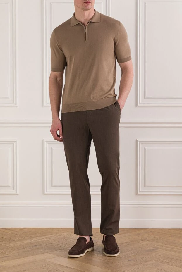 Cesare di Napoli мужское трикотажное поло из хлопка бежевого цвета 192475 - фото 2