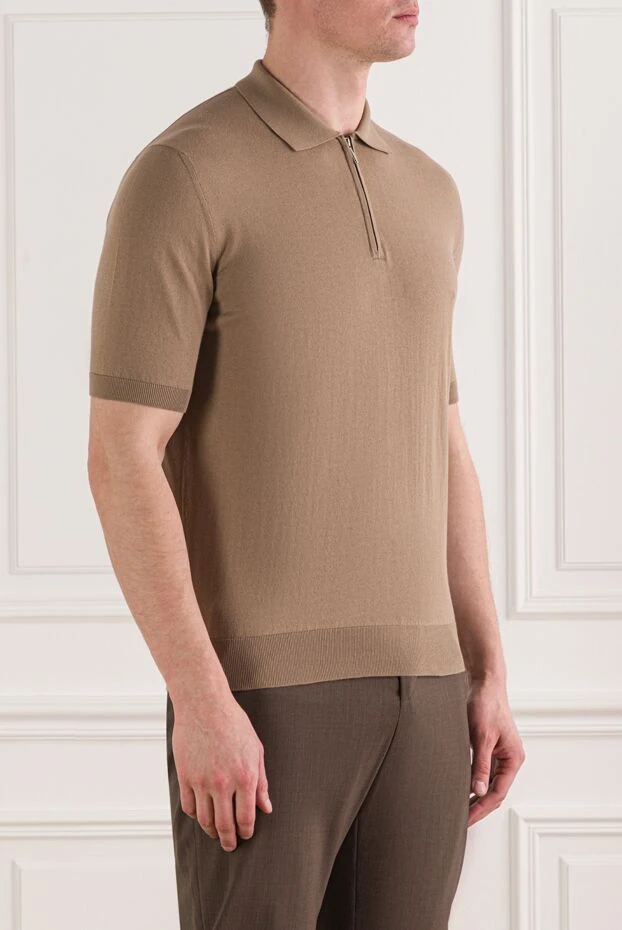 Cesare di Napoli мужское трикотажное поло из хлопка бежевого цвета 192475 - фото 3