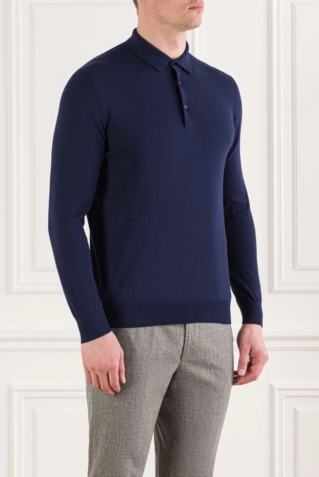 Cesare di Napoli classic cotton polo shirt in rich blue with long sleeves 192484 - photo 3