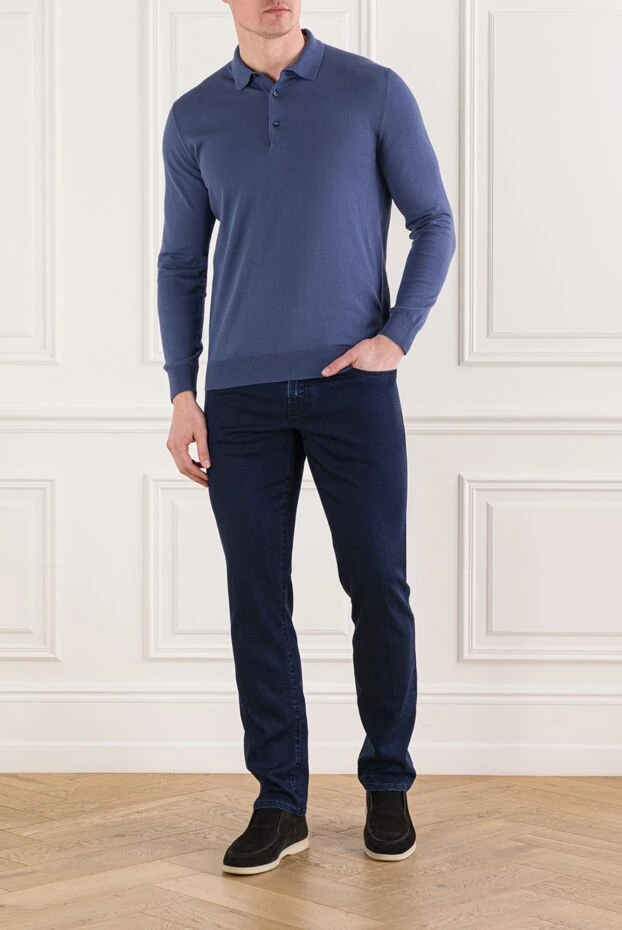 Cesare di Napoli basic men's blue polo shirt with long sleeves 192485 - photo 2