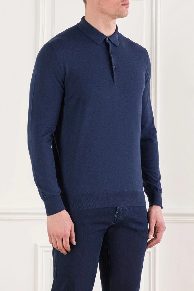 Cesare di Napoli men's dark blue cotton long sleeve polo shirt 192486 - photo 3