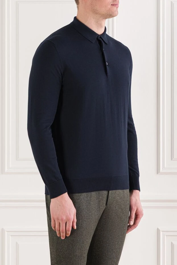 Cesare di Napoli dark blue polo shirt with long sleeves made of natural cotton 192487 - photo 3