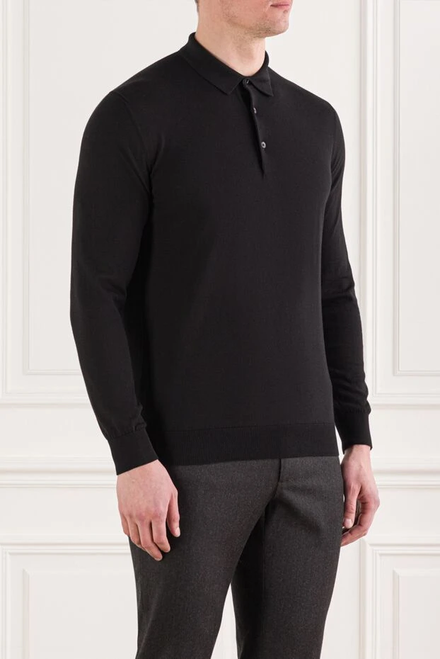 Cesare di Napoli black cotton polo shirt with long sleeves 192488 - photo 3