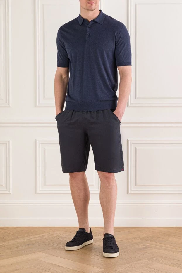 Cesare di Napoli чоловіче синє поло класичного крою з короткими рукавами 192494 - фото 2