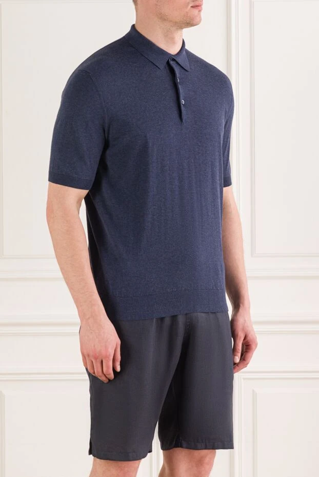 Cesare di Napoli чоловіче синє поло класичного крою з короткими рукавами 192494 - фото 3