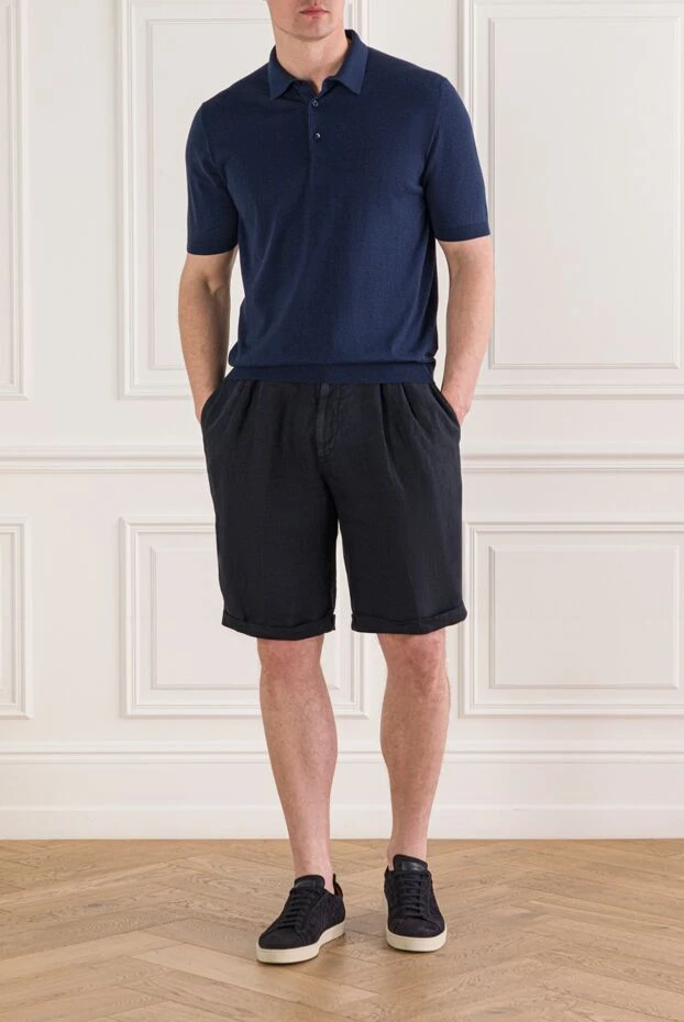 Cesare di Napoli чоловіче трикотажне поло темно-синього кольору з короткими рукавами 192497 - фото 2