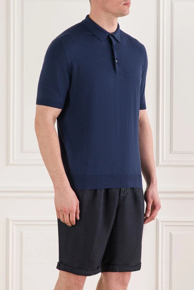 Cesare di Napoli чоловіче трикотажне поло темно-синього кольору з короткими рукавами 192497 - фото 3