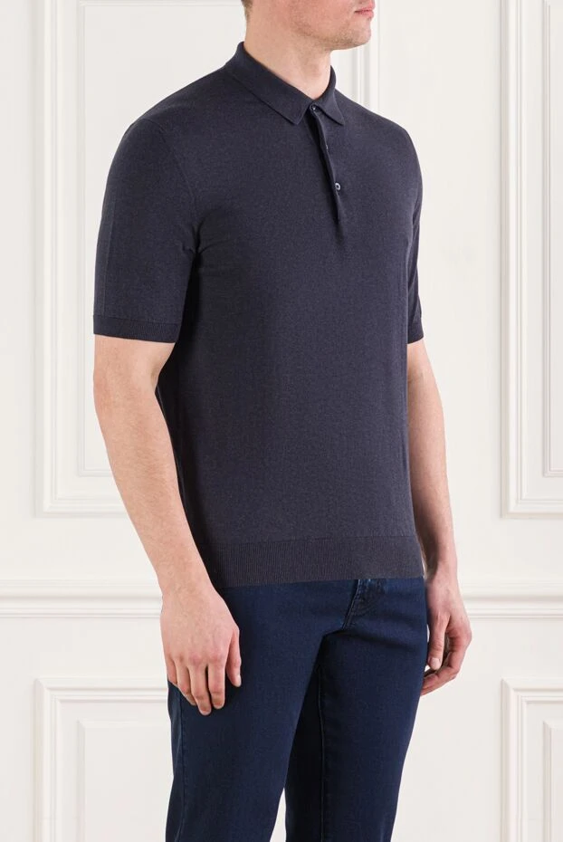 Cesare di Napoli dark blue cotton jersey button-down polo shirt 192499 - photo 3