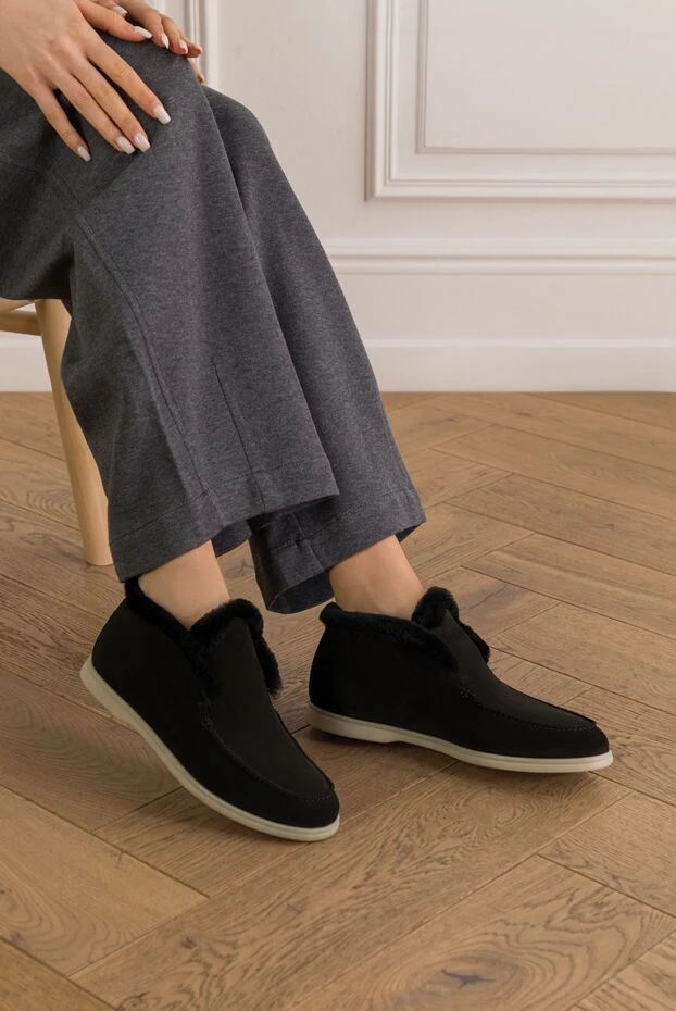 Fleur de Paris women's black suede loafers with fur lining 192586 - photo 2