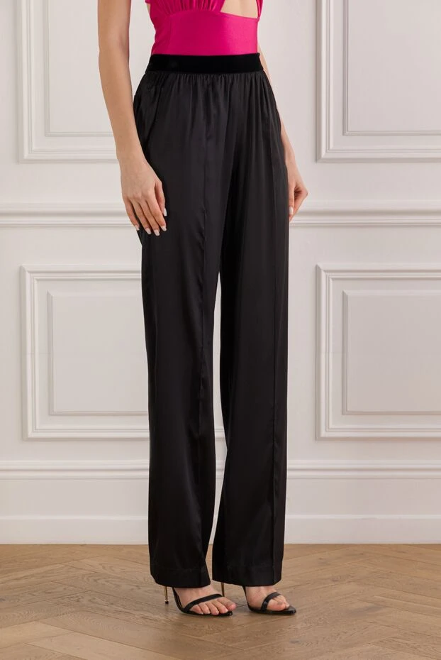 Tom Ford штани з еластичного шовку та атласу чорні 192607 - фото 3