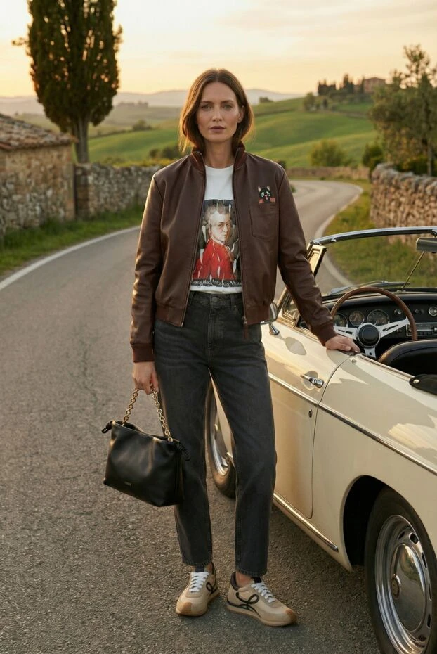 Loewe brown printed nappa sheepskin cropped jacket 192620 - photo 3