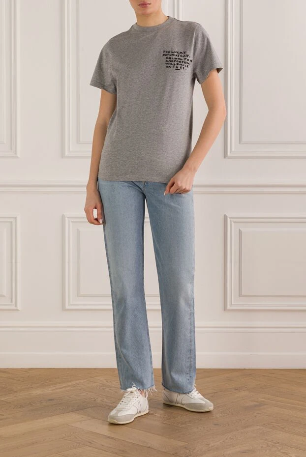 Loewe футболка серая прямого кроя из легкого хлопка с вышитой надписью 192625 - фото 2