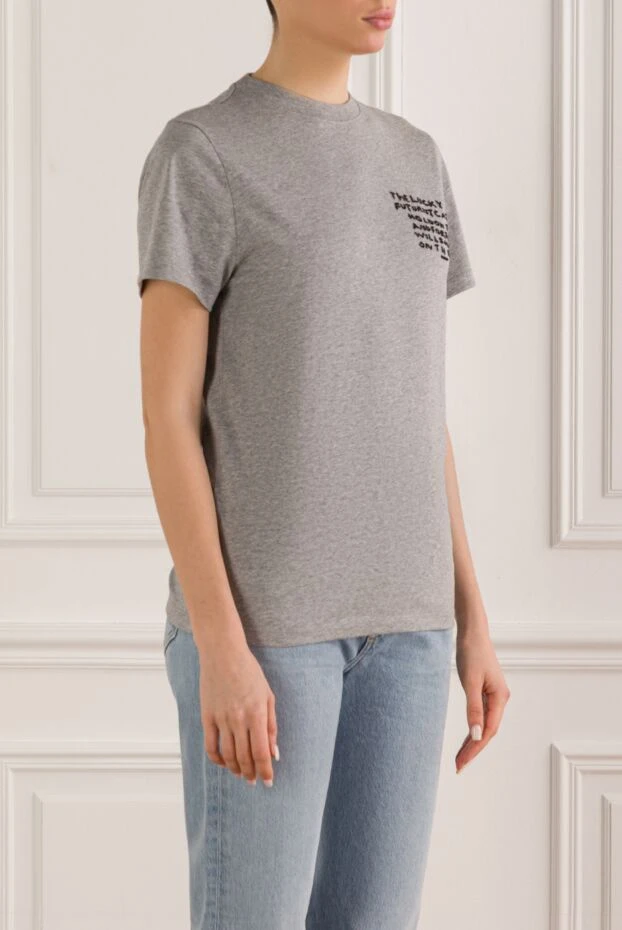 Loewe футболка серая прямого кроя из легкого хлопка с вышитой надписью 192625 - фото 3