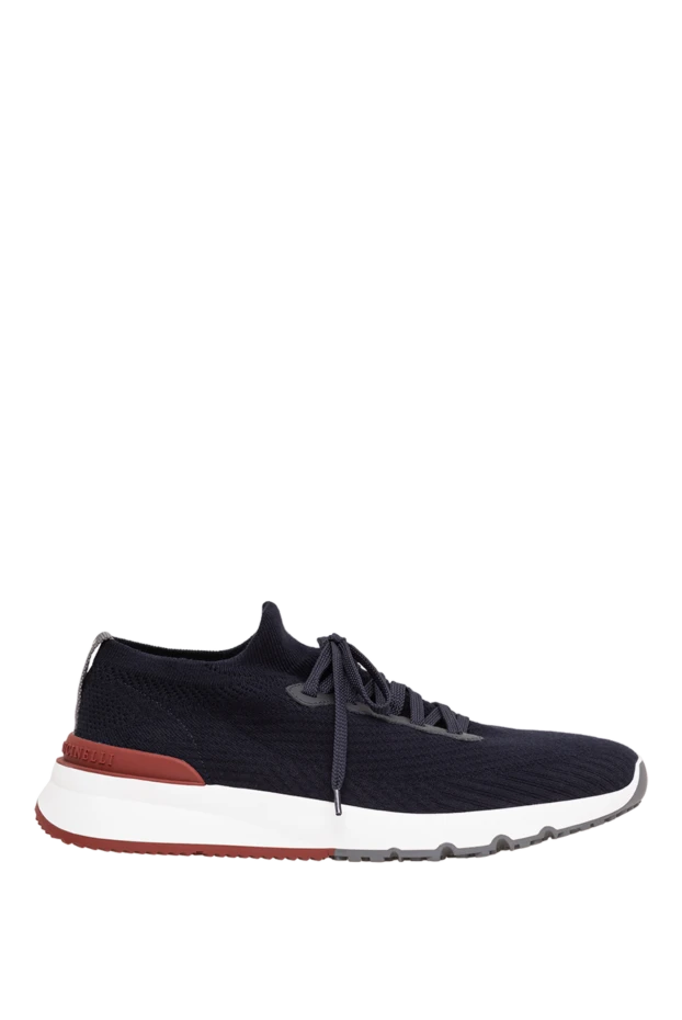 Brunello Cucinelli men's dark blue knit sneakers with a leather heel insert 192643 - photo 1
