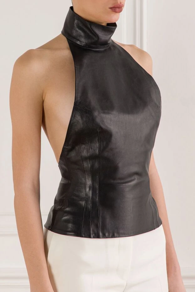 Magda Butrym black genuine leather halter top with ties at the neck 192665 - photo 3