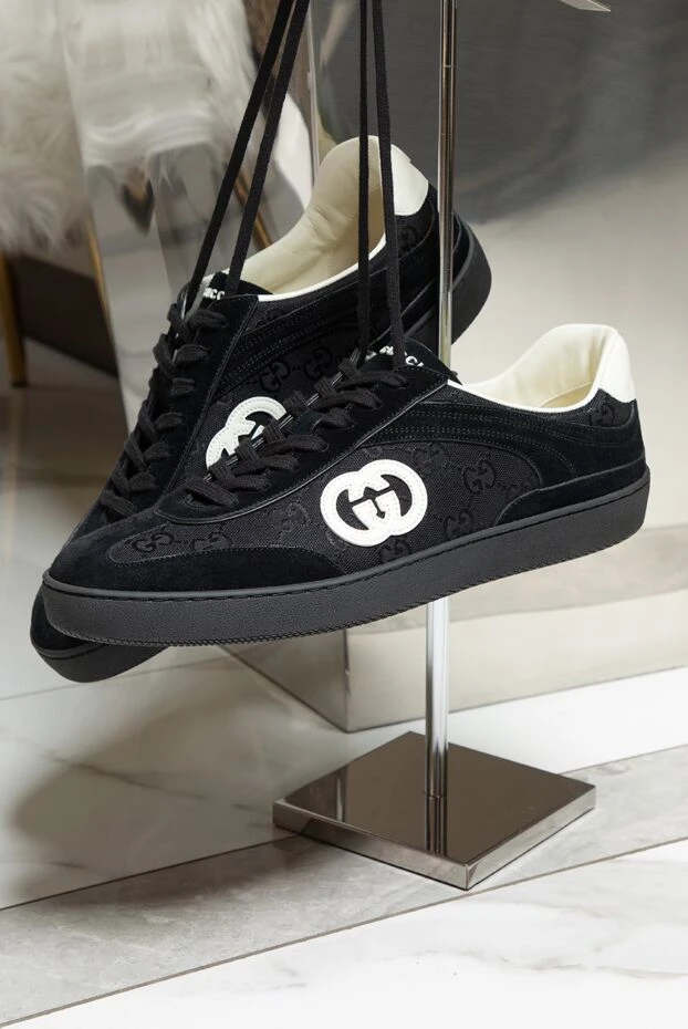 Gucci men's g75 black suede and canvas sneakers 192752 - photo 3