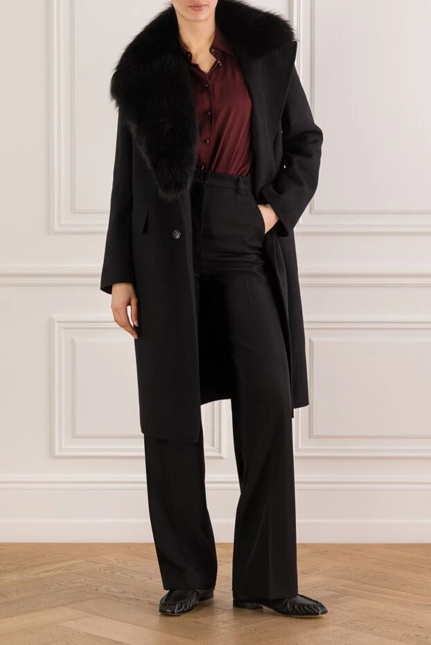 Ermanno Scervino чорне пальто зі знімним коміром з хутра 192798 - фото 2