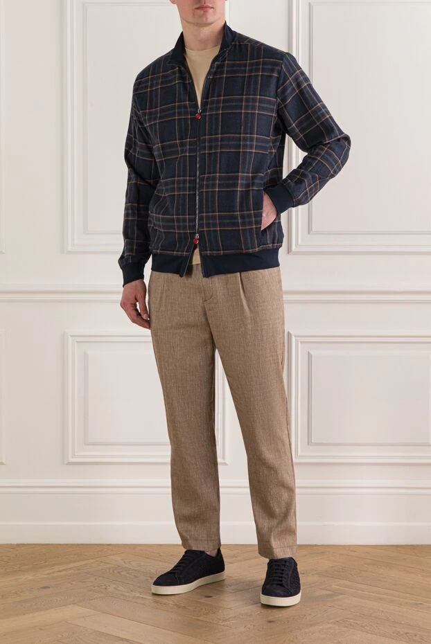 Kiton men's dark blue checked cotton bomber jacket 192812 - photo 2