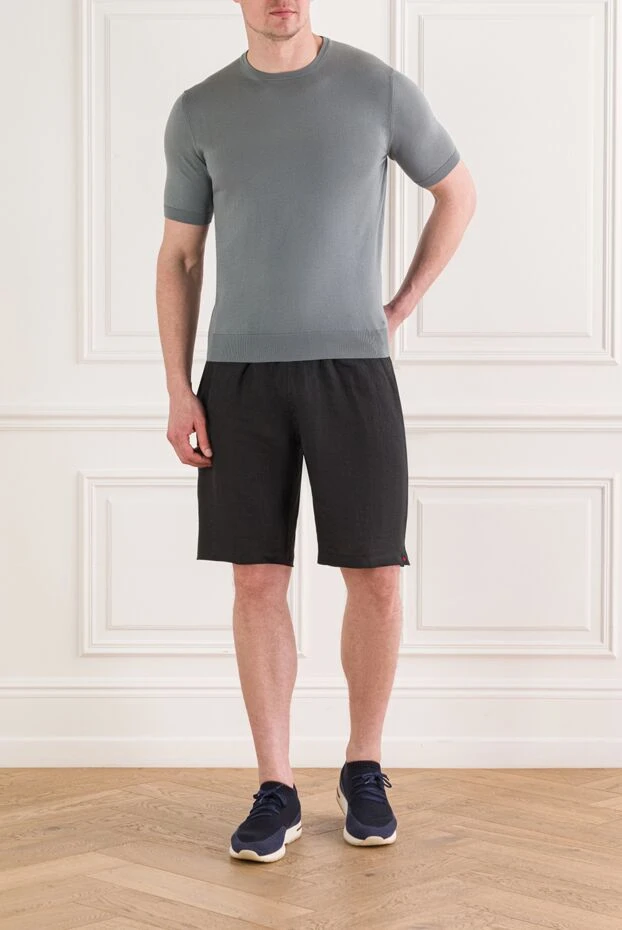 Kiton черные шорты из льна с эластичным поясом на кулиске 192816 - фото 2