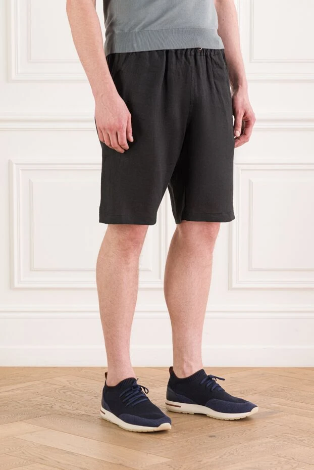 Kiton black linen shorts with elastic drawstring waistband 192816 - photo 3