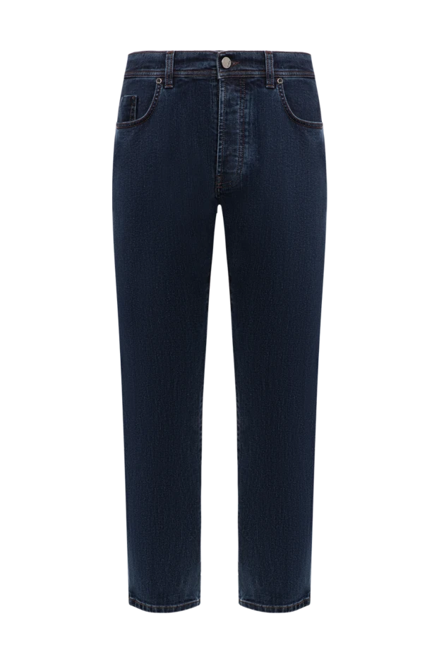 Cesare Attolini men's classic dark blue jeans with a leather patch 192829 - photo 1