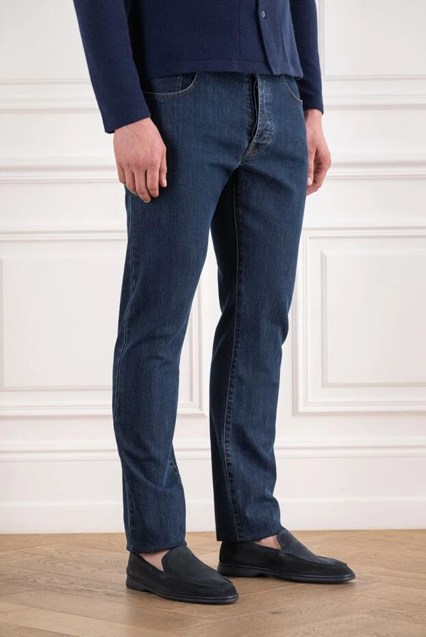 Cesare Attolini men's classic dark blue jeans with a leather patch 192829 - photo 2
