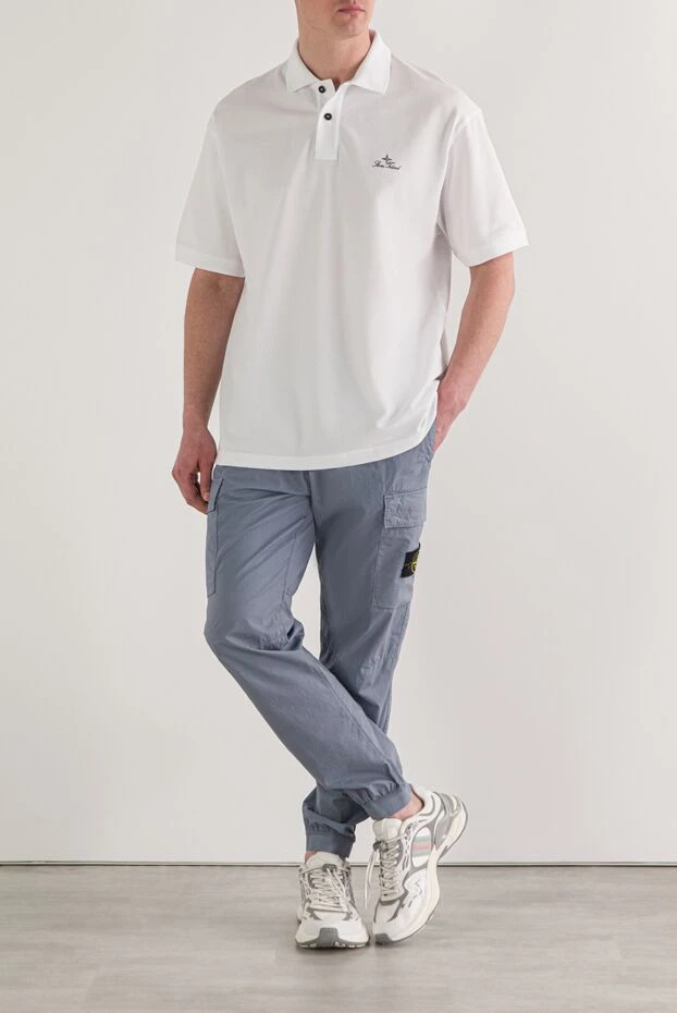 Stone Island біле поло стандартного крою з короткими рукавами та вишитим логотипом 192897 - фото 2